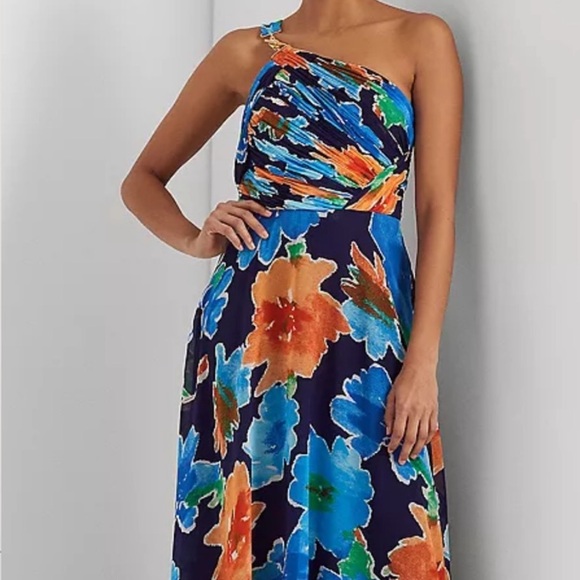 Lauren Ralph Lauren One Shoulder Floral Georgette Maxi Gown Women’s Size 8 - Picture 2 of 15